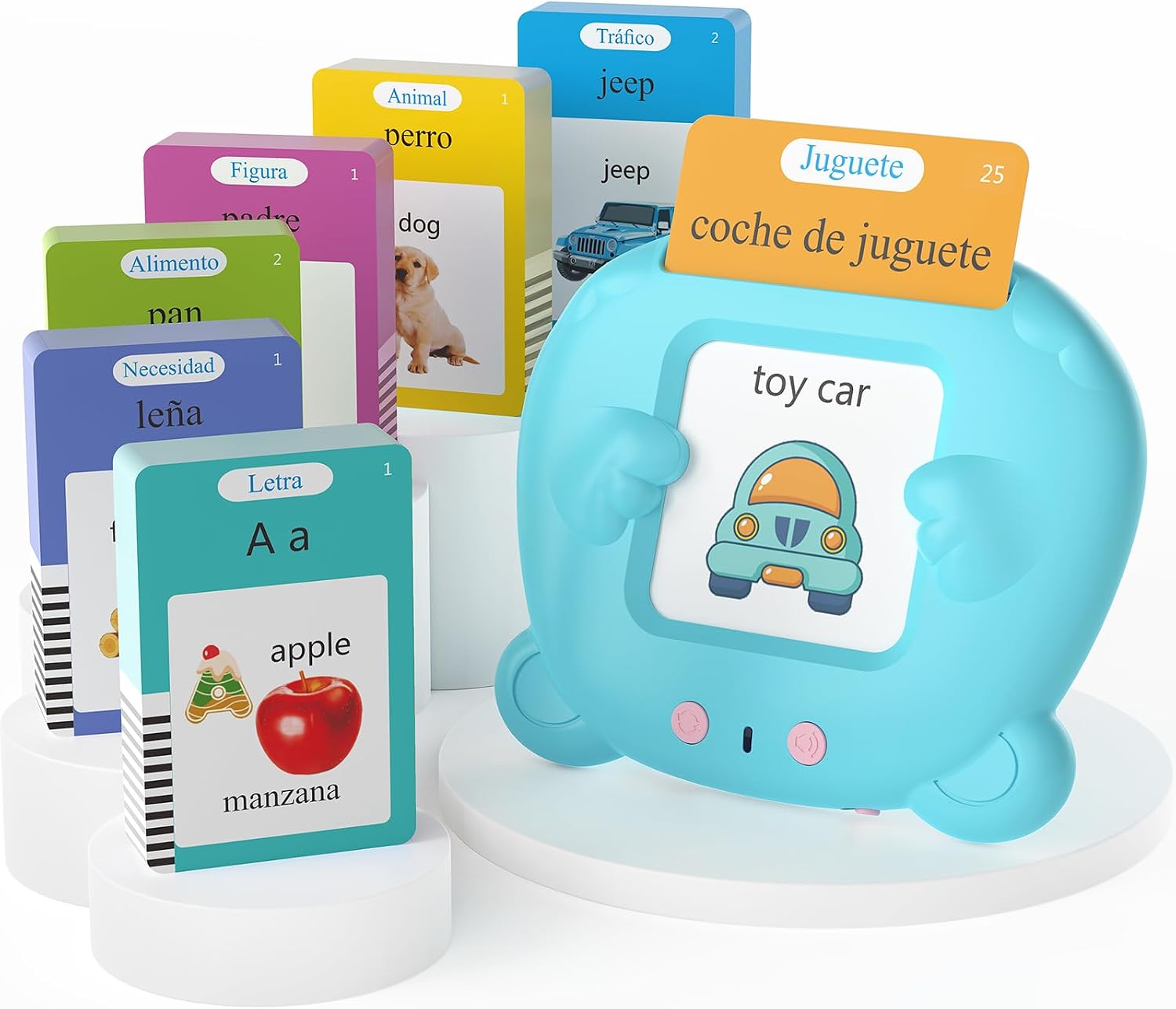 Spanish & English Talking Flash Cards for Toddlers, Pocket Speech Therapy Toys with 510 Words, Montessori Language Learning and Autism Toys, Childrens Sensory Learning Device Gift Blue