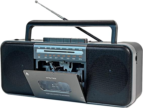 WTB-795S Cassette Tape Player with Dual Speaker and Headphone Jack, USB Cassette to MP3 Digital Converter, Tape Recording, Cassette Tape Recorder with Japanese Instruction Manual Black