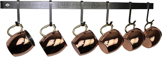 Enclume Handcrafted Moscow Mule Mug Rack 30" w 6 Hooks, Hammered Steel
