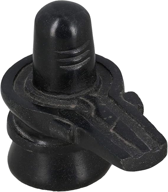 Hindu God Shiva Lingam Statue for Puja, Stone Carving, Portable Size for Travel (Black, 2 Inch.)