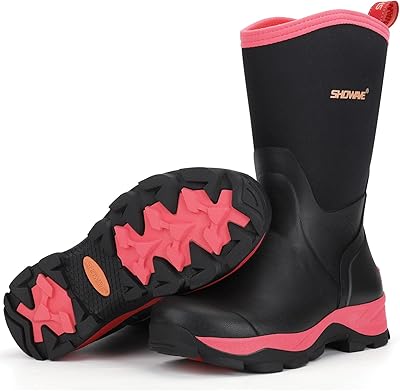 Showave Rubber Boots for Women Mid Calf Rain Boots Women Insulated Garden Boot Waterproof Durable Mud Boot for Hunting Farming Working