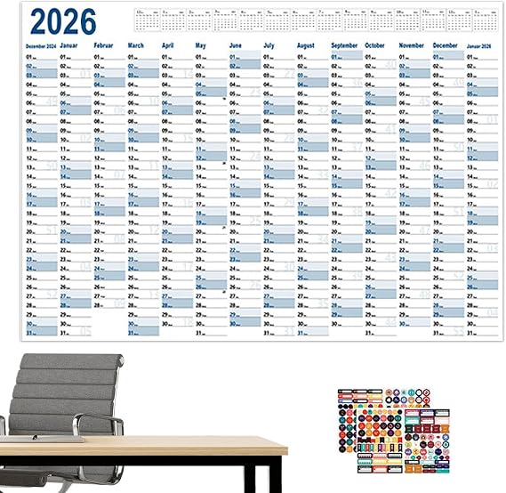 Day Calendar Large 2026 Planner Schedule Projects | Year Round Wall Calendar for Kitchen Wall, Classroom, Dorm, Home, Study Room, Gym
