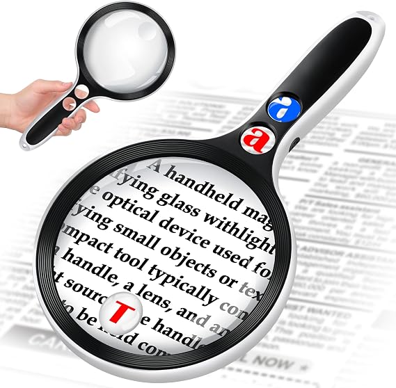 Large Magnifying Glass with Lights,10X 25X 45X 60X Lighted Magnifier