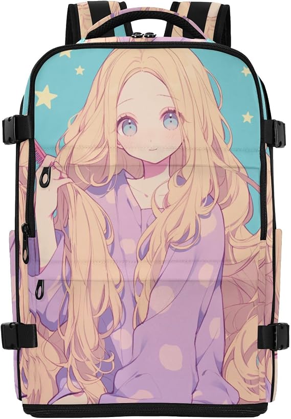 Anti Theft Backpack for Men Women, Airplane Approved Stylish (longwword) 20L with Water Bottle Pocket Laptop Bag 15.6 Inch, Cute Anime Purple Girl