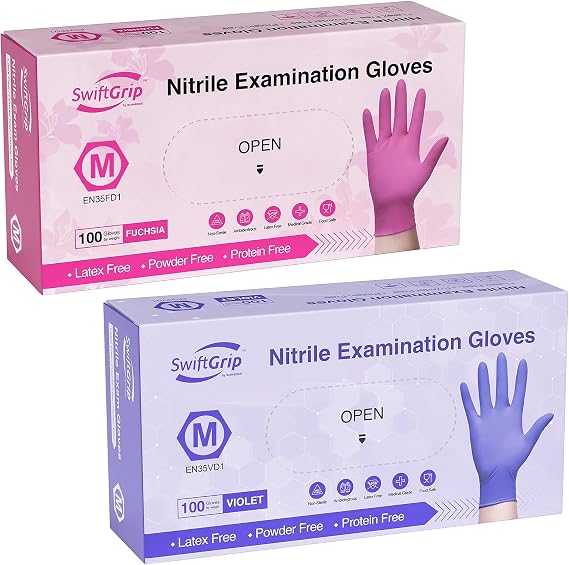 SwiftGrip Disposable Nitrile Exam Gloves, Medium, Box of 100, Nitrile Gloves Disposable Latex Free for Medical, Cleaning, Cooking & Esthetician, Powder-Free, Food-Safe, Non-Sterile