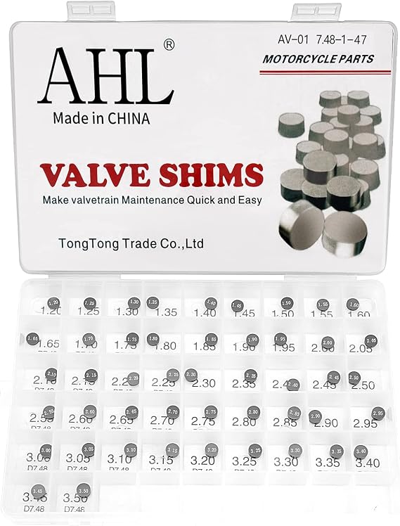 AHL Adjustable Valve Shim Kit 7.48mm O.D. 1.20mm-3.50mm Thick for Kawasaki KLX300R KLX300 R 1997-2005 (47pcs)