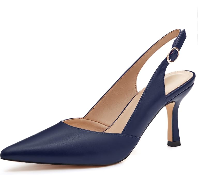 Rilista Women's Slingback Kitten Heels Closed Pointed Toe Backless Wedding Party Dress Pumps Shoes