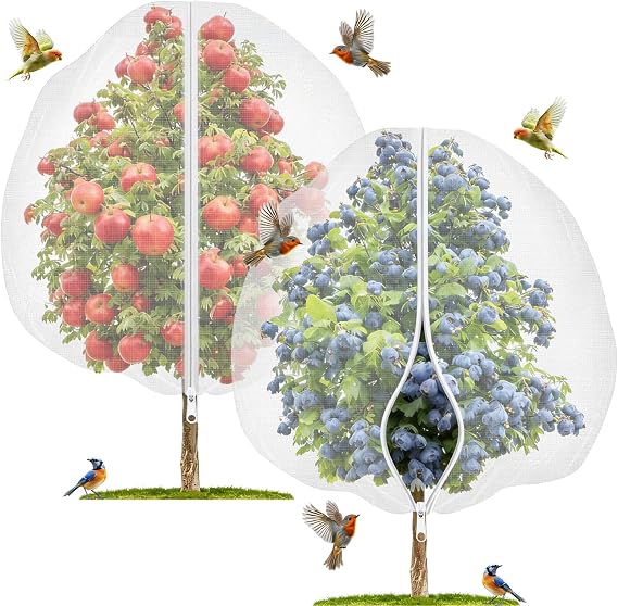 Large Fruit Tree Netting 2 Pack 240x250cm with Zipper & Drawstring, Fine Mesh Tree Netting for Bird Protection, Netting for Fruit Trees, Cherry & Blueberry Bush Covers, Garden Insect Barrier