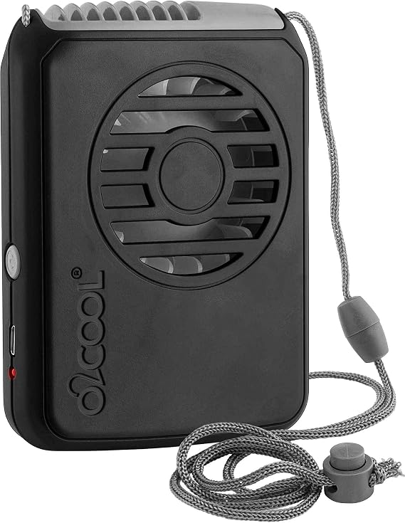 O2COOL Personal Rechargeable Neck Wearable Lanyard Fan Dark Black