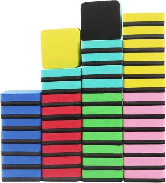 OWLKELA 48 pcs Dry Erase Erasers, Assorted Colors