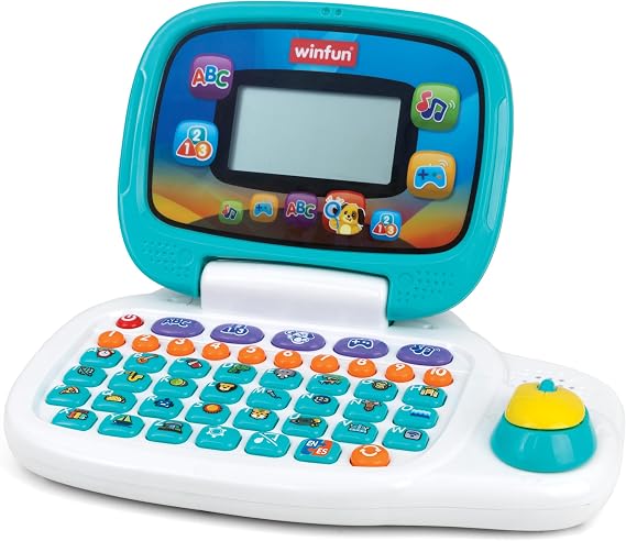 Winfun Bilingual Learning Laptop for Kids English & Spanish Educational Toy for Toddlers 3+ with Games, Music, Letters, Numbers, LCD Screen, Mouse & Handle Interactive Preschool Toy