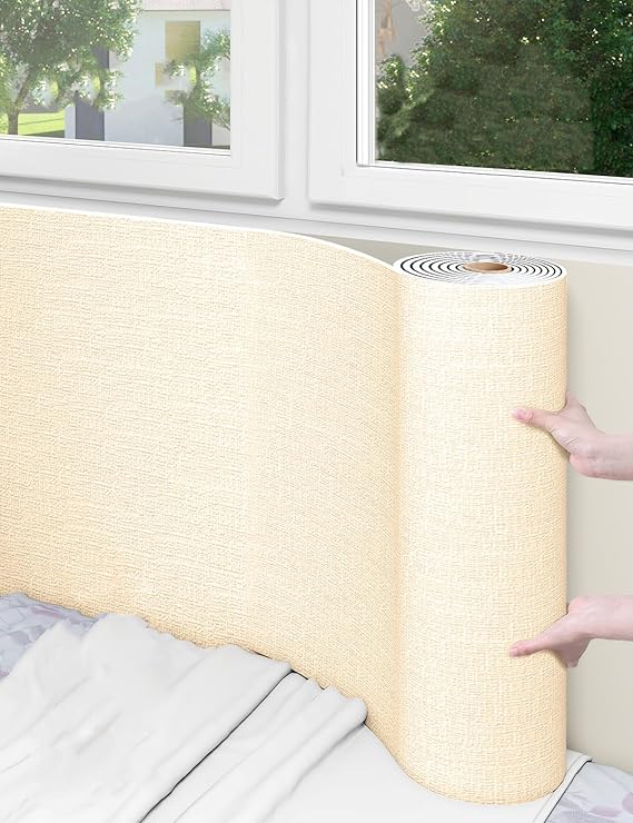 Waterproof Self-Adhesive Wall-Paper Roll 5MM XPE Foam Moisture-Proof Soundproof Thermal Insulation Ceiling Wallpaper Peel and Stick Wall Sticker Panels Covering for Walls Decor(Beige,50cmx20m)