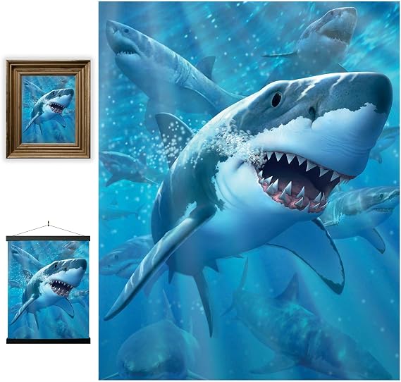 3D LiveLife Lenticular Pictures - Great White Delight from Deluxebase. A3 Unframed Deep 3D Effect Animal Wall Art for Living Room, Bedroom or Kitchen. Unique Shark Print Poster for Home Decor.