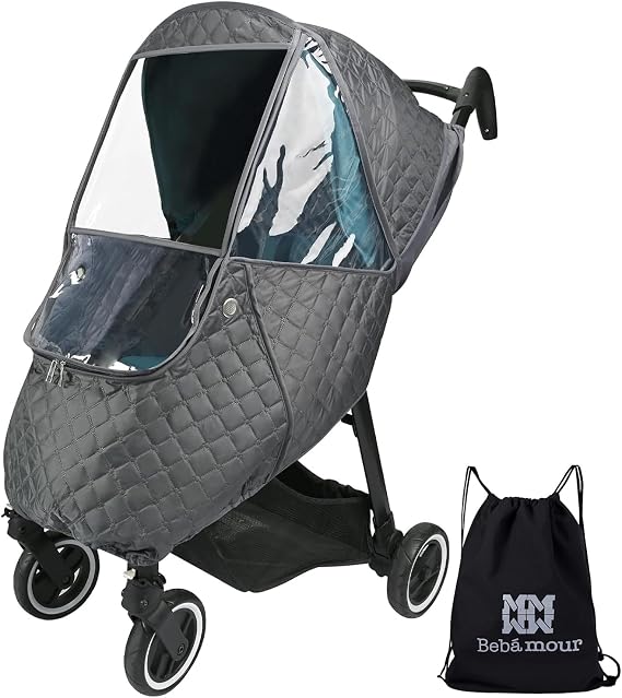Bebamour Stroller Rain Cover Universal Stroller Accessory, Waterproof, Windproof Protection, Protect from Dust Snow, Baby Travel Weather Shield (Dark Grey)