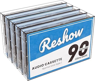 Reshow Audio Cassettes Low Noise High Output 90 Min Time Blank Tapes with Individual Clear Plastic Case, Great for Everyday Recording Pack of 5
