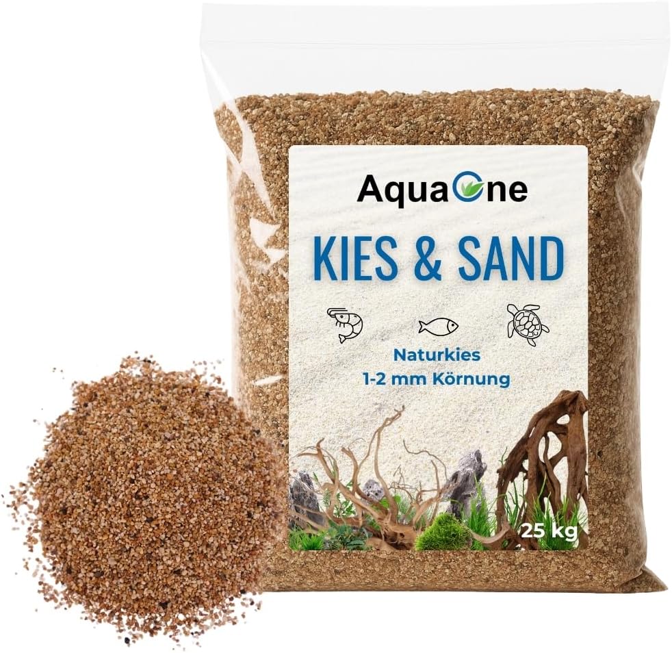 AquaOne Aquarium Gravel 25 kg Substrate Amber 1-2 mm I Aquarium Sand Premium Quality I Quartz Sand Fine Grain I Aquarium Gravel Decoration Aquascaping Decoration
