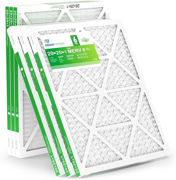 TRIGHTFILTERS 20x25x1 Air Filter 6 Pack, Durable MERV 8 Pleated Home HVAC AC Furnace Filters, Lightweight Compact Air Conditioner Filter Replacement