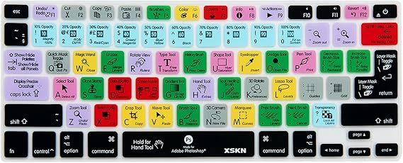 XSKN Adobe Photoshop Shortcuts Silicone Keyboard Cover Skin for 2015 and Earlier Released MacBook Air 13 inch & MacBook Pro 13 15 17 inch (US/European ISO Keyboard)