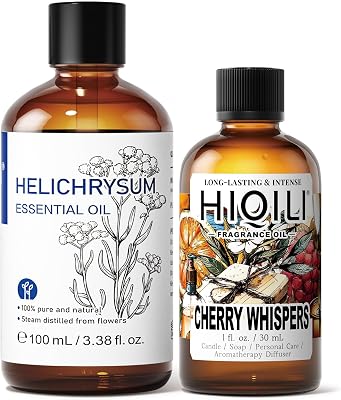 HIQILI 100ML Helichrysum Essential Oil & 30ML Cherry Whispers Fragrance Oil, for DIY, Diffuser