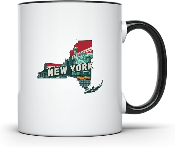 New York Themed Mug Vintage Travel Art USA Souvenir Coffee Cup Gift Idea for Travelers Collectible Drinkware 11oz - 11 Oz. Coffee Mug - CCMUG10773