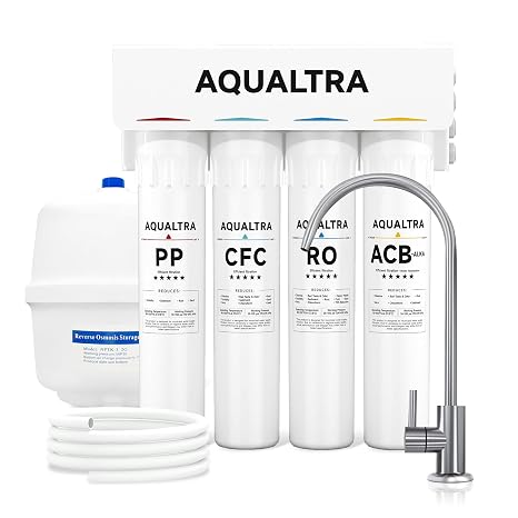 AQUALTRA USF-4RF-100, SGS Certified, Alkaline Reverse Osmosis System 100 GPD 3: 1 Pure to Drain Under Sink Water Filter System with Dedicated Faucet