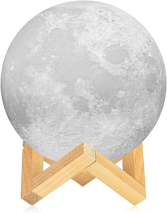 Moon Lamp 3D Printed & Painted 10cm with Stand & Remote - 6 Colors can Flash or Fade or Strobe