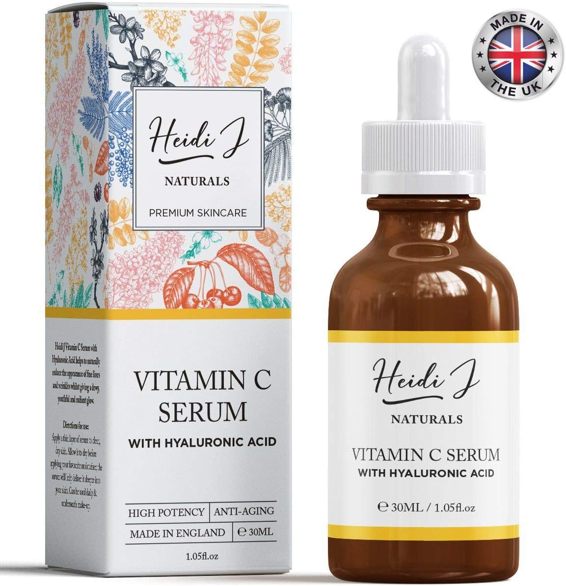Premium UK MADE Vitamin C Serum For Face with Hyaluronic Acid, Natural Skin Care, Anti Ageing Serum For Wrinkles, Dark Spots, Blemishes, Acne and Sun Damage, 30ml
