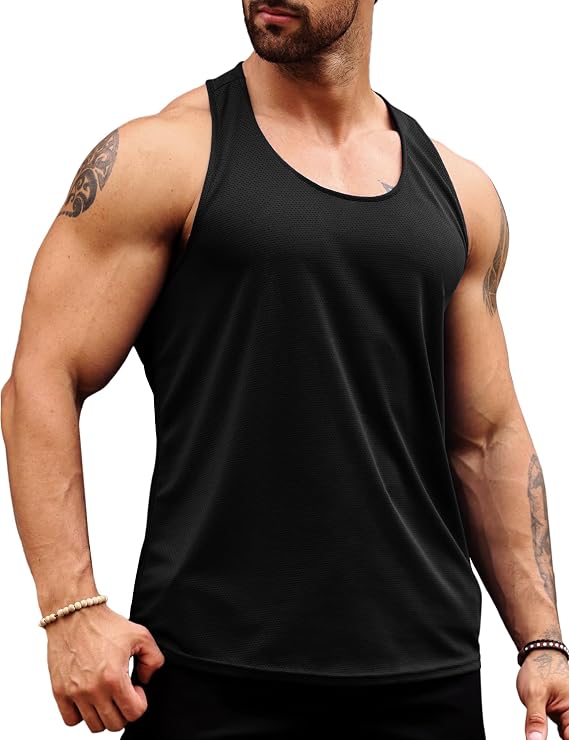 Babioboa Men's Tank Tops Gym Muscle Shirts Mesh Quick Dry Bodybuilding Sleeveless T-Shirt Y-Back Workout Sports Fitness
