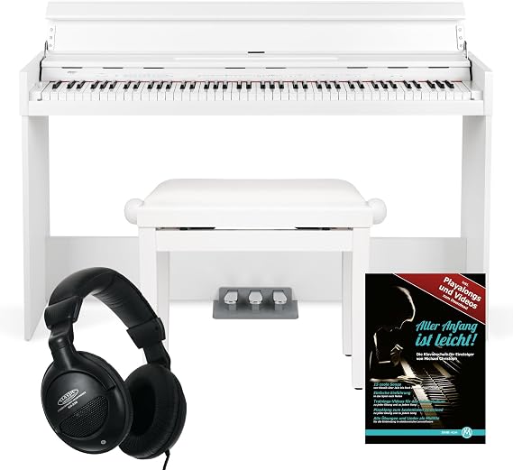 FunKey DP-1088 WM Digital Piano Set - Slim Keyboard in Digital Piano Design - 88 Velocity Keyboard Keys - 20 Sounds - Economy Set with Bench Headphones and Notes - Matte White