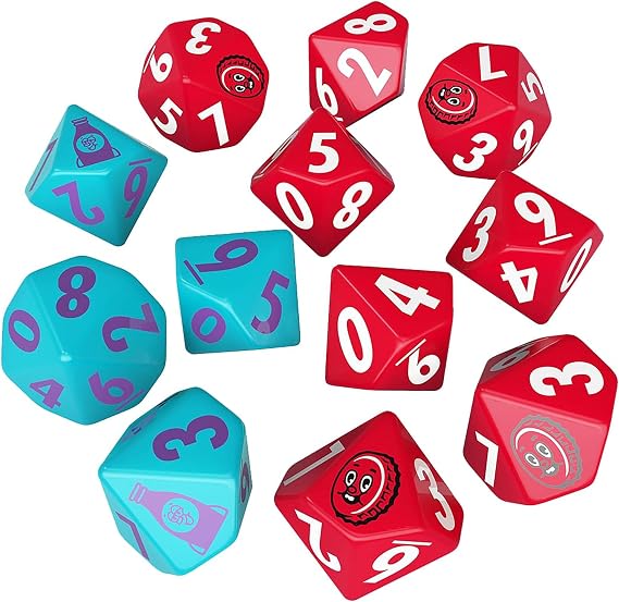 Modiphius Entertainment: Fallout: Factions Nuka-World - Dice Sets: Nuka-Cola - 12 Dice Set, Teal & Red w/Nuka World Symbols, Tabletop Game Accessory
