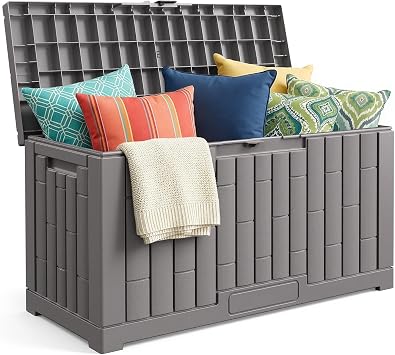 Jocoevol Deck Box 60 Gal, UV Resistant & Waterproof Outdoor Storage Box with Lock, Easy Assemble Storage Bins Container for Pool Patio Garden