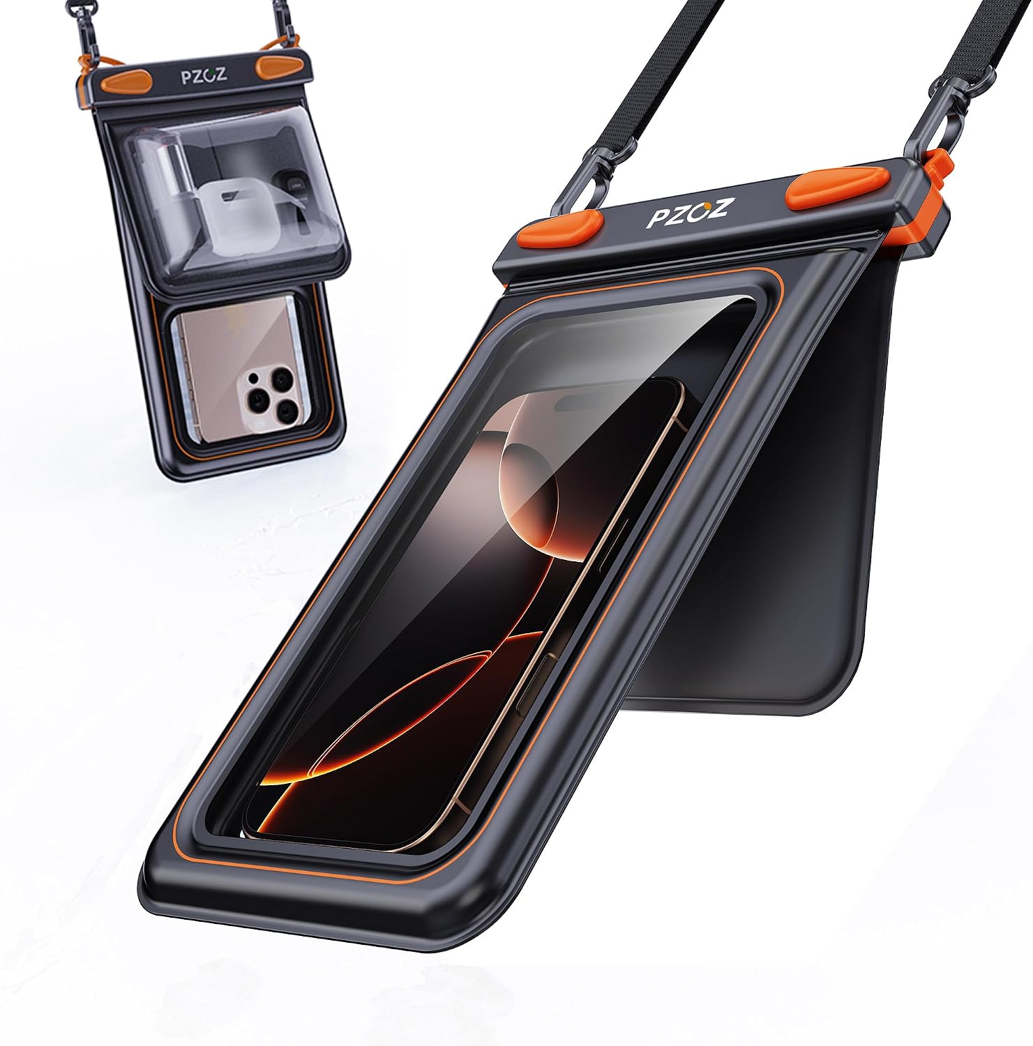 PZOZ WaterProof Phone Pouch Double-Layer Dry Bags IPX8 Water Proof Phone Case for Swimming Underwater Holiday Travel Accessories for iPhone Samsung Black
