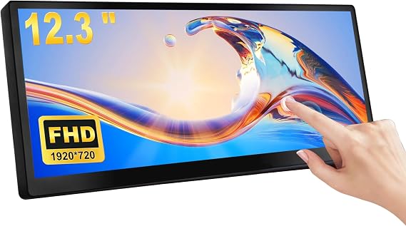 wisecoco 12.3 Inch Touch Screen Monitor IPS 1920x720 Stretched Bar LCD CNC Shell Mini Secondary Screen Portable Display HDMI for Laptop PC Temperature Aida64 GPU CPU RAM Monitoring
