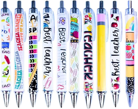 YJ PREMIUMS 10PC Teacher Pen | Fun Cute Funny Cool Best Pens for Teacher Set Pack Teach Love Inspire Writing School Sayings Preschool Appreciation Gifts Supplies Gift Supply in Bulk