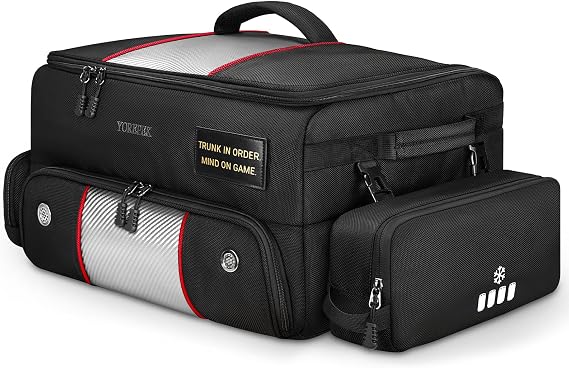 YOREPEK Upgraded Golf Trunk Organizer, Golf Gifts for Men, with Removable Insulated Pouch&Dust-Proof Protective Layer, Multi-Compartment fits 2 Pairs of Shoes, Golf Accessories
