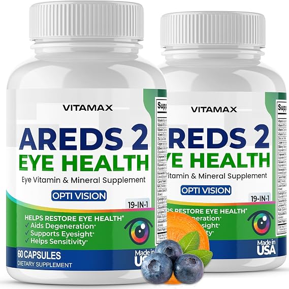 AREDS 2 Eye Vitamins - Lutein, Zeaxanthin, Bilberry, Astaxanthin Mineral Eye Supplement - Made in USA - 120ct