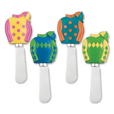Supreme Housewares Jockey Silk Cheese Spreaders, Hand-Painted Resin Handles with Stainless Steel Blades for Spreading Cream Cheese, Butter, and Jam, Assorted Designs, Set of 4