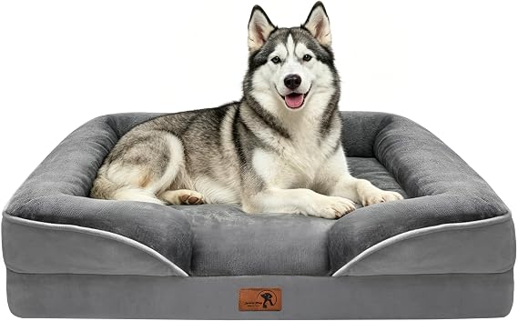 Spotted Play Orthopedic Dog Bed with Sides - Dog Sofa Beds for Large Dogs, Supportive Foam Pet Couch Bed with Washable Removable Cover, Waterproof Lining and Non-Slip Bottom, Grey - L-Plus
