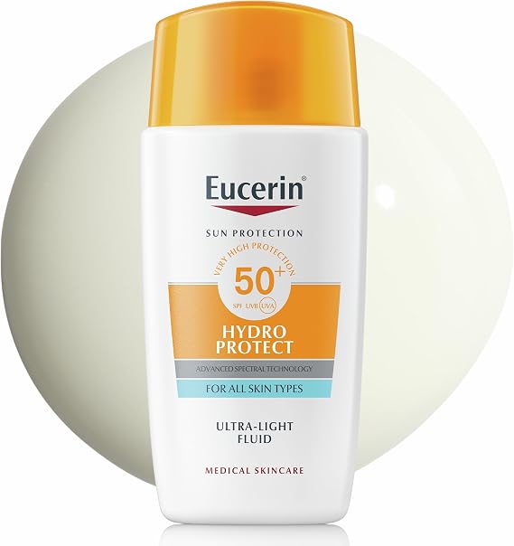Eucerin Sun Face Hydro Protect Ultra-Light Fluid SPF 50+ 50ml, Facial Sunscreen with Non-Greasy Finish, Fast-Absorbing and Ultra Broad Spectrum Face Sun Cream