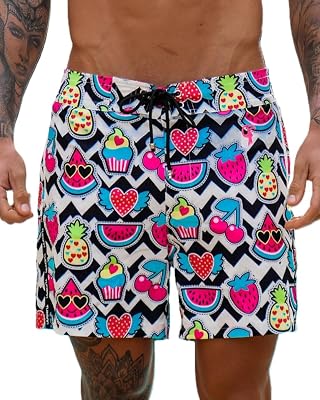 Cherry White Swim Shorts 3 and 5 - Quick Dry, Chlorine Resistant, Built in Compression Liner, 4-Way Stretch