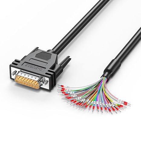 HDB26 Male to Bare Wire with Cable Marker 5FT,D-SUB 26Pin Connector,RS232 Doubled Shielded Extension Cord,3 Rows 26-Pin Serial Extension Cable for Server,CNC,Automation Equipment