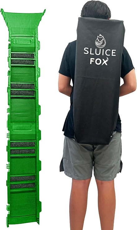 Sluice Fox Portable Expandable Sluice Box for Gold Mining and Prospecting; Includes Miner's Moss, Hungarian Style riffles, and deep V riffles. Essential Tool for Gold panning Kits