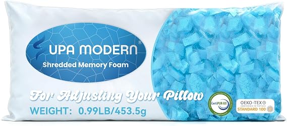 SUPA MODERN Shredded Memory Foam Pillow Filling, Soft Pillow Stuffing Refill Foam for Couch, Bed Pillows, Cushion, Replacement Dog Bed Filler 0.99 Pound