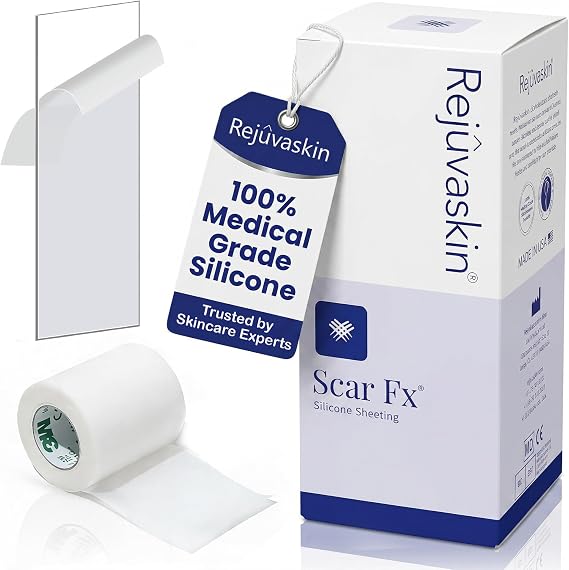 Rejuvaskin Scar Fx Silicone Sheeting, 3 Inch x 5 Inches Silicone Tape for Medium Surgical Scars, 1 Sheet, Soften, Flatten & Reduce the Appearance of Scars