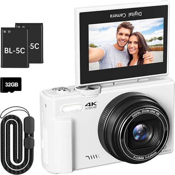 VJIANGER 4K Digital Camera, Vlogging Camera with 180 Flip Screen | 64MP photos, 18X zoom, point-and-shoot for photography, YouTube, travel and beginners, WiFi sharing