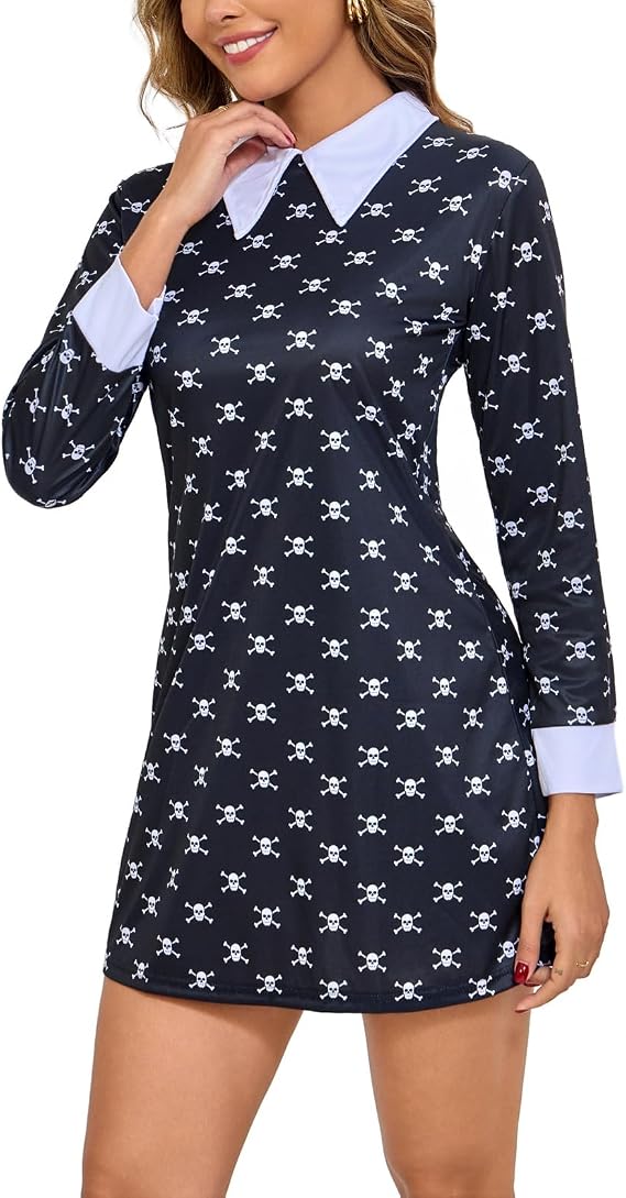 SOUTHSKY Black Dress Skull Costume for Women Adult Costumes Outfit Cosplay Halloween Carnival Role-playing