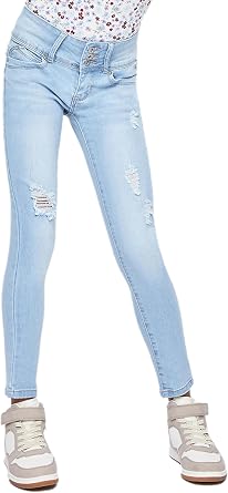 YMI Girls' Girls Sustainable Wannabettafit 3-Button Skinny Jeans