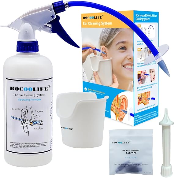 Ear Wax Removal Kit - Safe & Effective Ear Cleaning System Cleaner with 3 Replacement Tips, Manual Flush Washer for Gentle Wax Remover, Includes Wash Basin for Easy Irrigation and Flushing