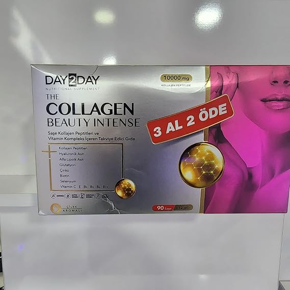 Day2Day Collagen Beauty Intense, 10000 mg Kolajen Peptit ve Vitamin Kompleks İçeren Takviye Edici Gıda, 90 Saşe