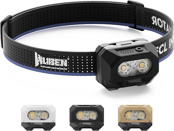 WUBEN H4 LED Headlamp Rechargeable 800 Lumens Super Bright | 10 Modes with Red Light, IP68 Waterproof with Motion Sensor, for Camping Fishing & Hiking Gear - Black